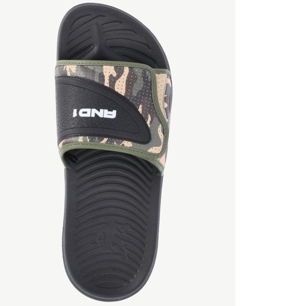 AND1 Mens YOLO Camo Slides Adjustable Strap Sport Sandals Black Green 8